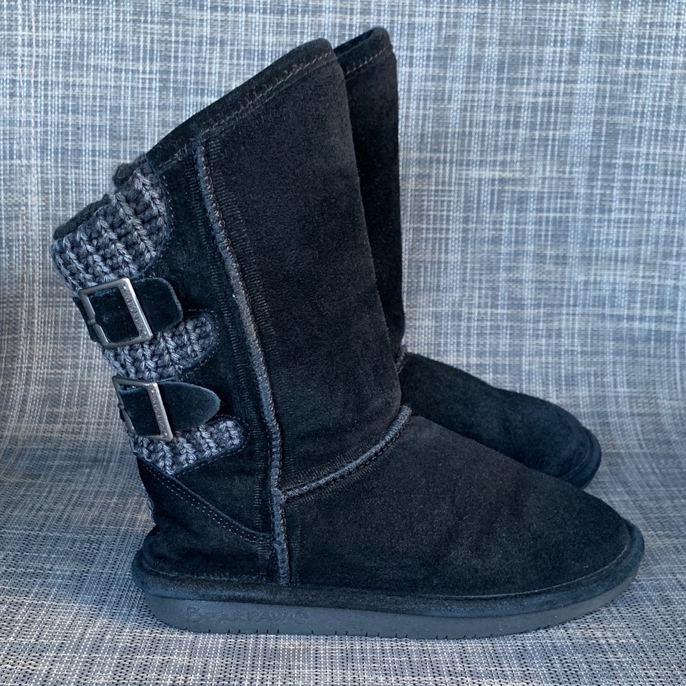BearPaw Boshie Black Suede Cozy Winter Boots Girls size 1